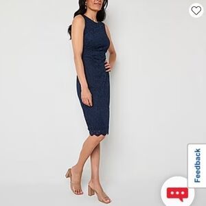 Elegant Blue Lace Bodycon Sheath Dress, Wedding, Grad Parties, Bridal Showers